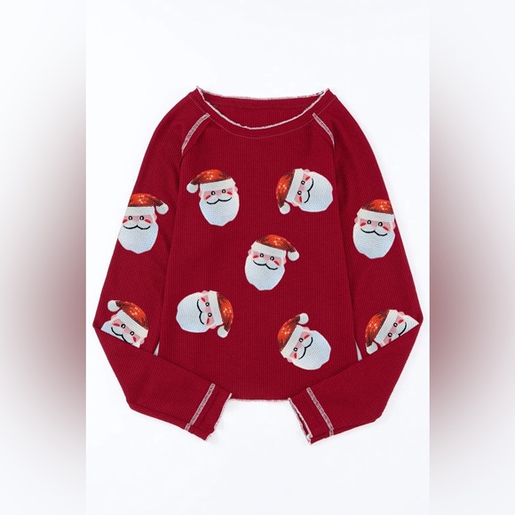 Sequin Santa Round Neck Long Sleeve Blouse - Picture 4 of 6